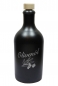 Preview: Steinzeugflasche 500ml schwarz-matt, bedruckt mit "Olivenöl" silber, Mündung 19mm inkl. pasendem Holzgriffkork natur